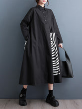 A-Line Long Sleeves Asymmetric Buttoned Pleated Printed Split-Joint Lapel Midi Dresses Shirt Dress